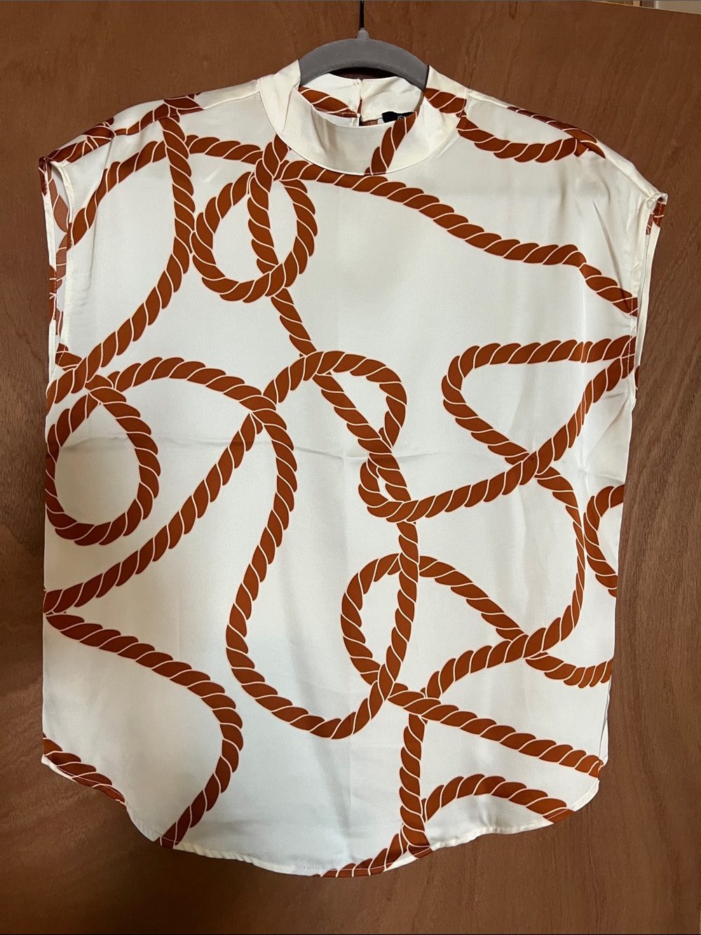 Jones New York Cream Blouse with Brown Rope Print